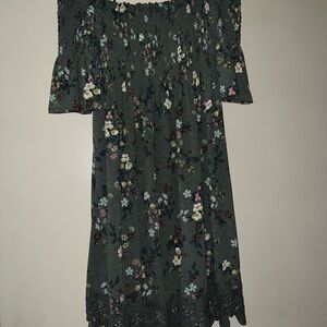 Xhilaration Green and Blue Ruffled Smocked Midi Sundress